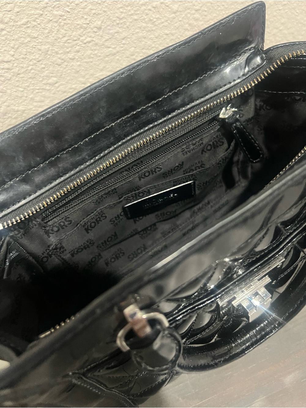 Michael Kors Black Quilted Patent Satchel with Turn-Lock - Picture 9 of 9